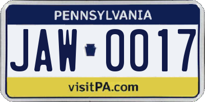 PA license plate JAW0017