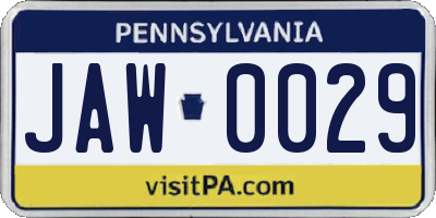 PA license plate JAW0029