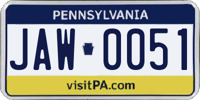 PA license plate JAW0051