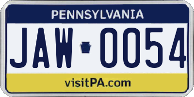 PA license plate JAW0054