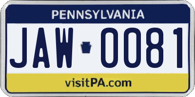 PA license plate JAW0081