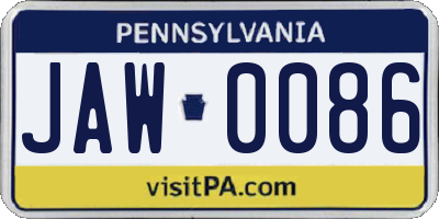 PA license plate JAW0086