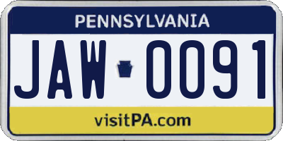 PA license plate JAW0091