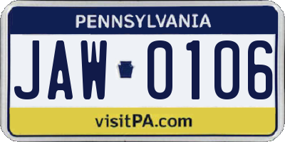 PA license plate JAW0106
