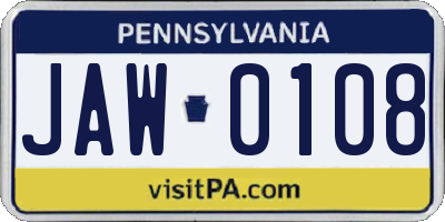 PA license plate JAW0108