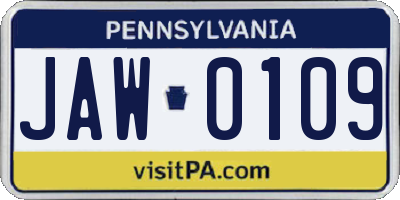 PA license plate JAW0109