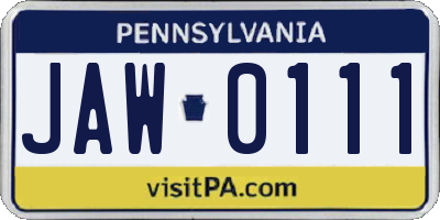 PA license plate JAW0111