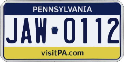 PA license plate JAW0112