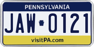 PA license plate JAW0121