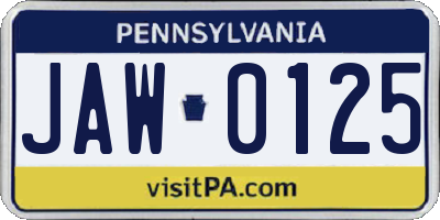 PA license plate JAW0125