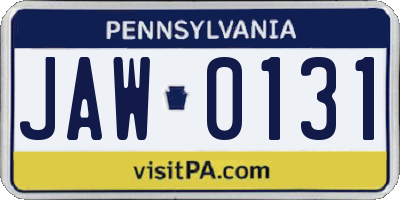 PA license plate JAW0131