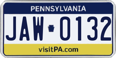 PA license plate JAW0132
