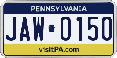 PA license plate JAW0150