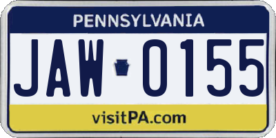 PA license plate JAW0155