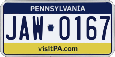 PA license plate JAW0167
