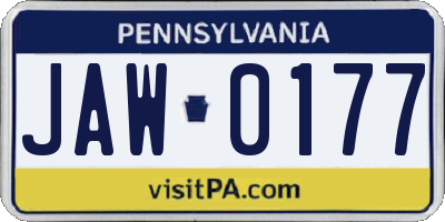 PA license plate JAW0177
