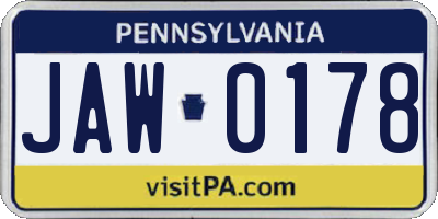 PA license plate JAW0178