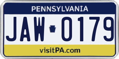PA license plate JAW0179