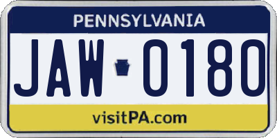 PA license plate JAW0180