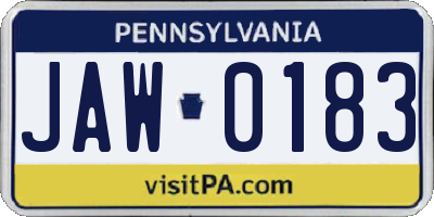 PA license plate JAW0183