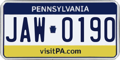 PA license plate JAW0190
