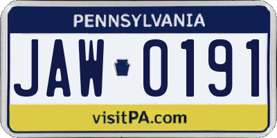 PA license plate JAW0191