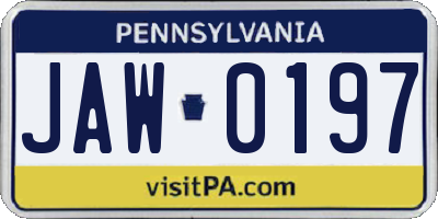 PA license plate JAW0197