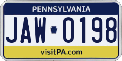 PA license plate JAW0198