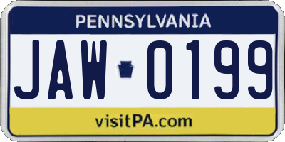 PA license plate JAW0199