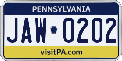 PA license plate JAW0202