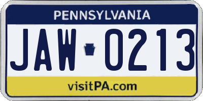 PA license plate JAW0213