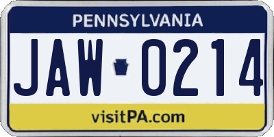 PA license plate JAW0214