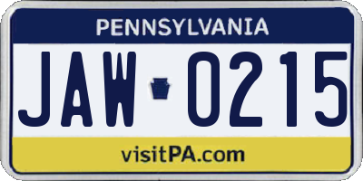 PA license plate JAW0215