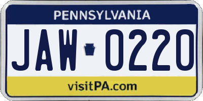 PA license plate JAW0220