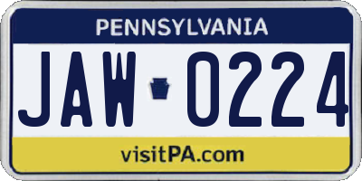 PA license plate JAW0224