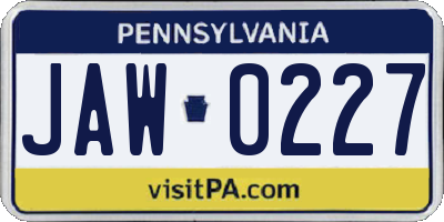 PA license plate JAW0227