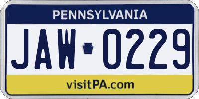 PA license plate JAW0229