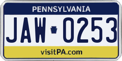 PA license plate JAW0253