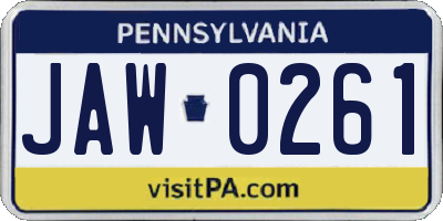 PA license plate JAW0261