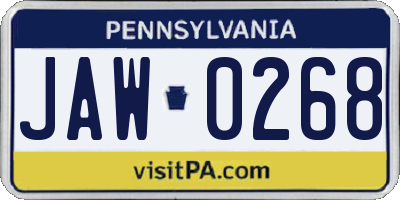 PA license plate JAW0268