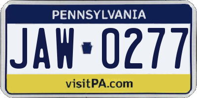 PA license plate JAW0277