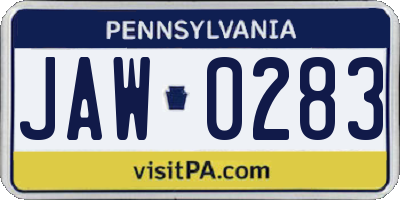 PA license plate JAW0283