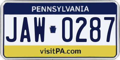PA license plate JAW0287