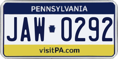 PA license plate JAW0292