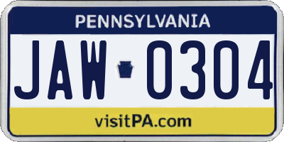 PA license plate JAW0304
