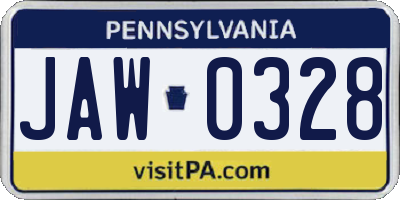 PA license plate JAW0328