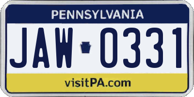 PA license plate JAW0331