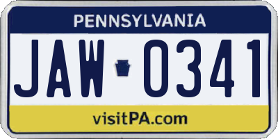 PA license plate JAW0341