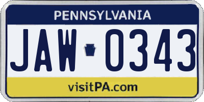 PA license plate JAW0343