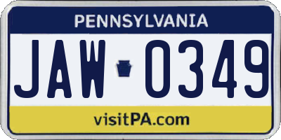 PA license plate JAW0349